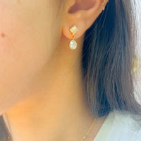 Princess & Round Diamond Drop Earrings
