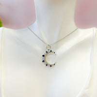 Sapphire & Pavé Diamond Crescent Moon Pendant