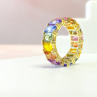 Emerald Cut Rainbow Sapphire Eternity Band