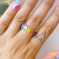 Emerald Cut Rainbow Sapphire Eternity Band