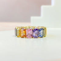 Emerald Cut Rainbow Sapphire Eternity Band