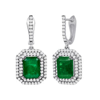 Emerald Double Halo Drop Earrings