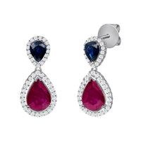 Ruby & Sapphire Pear Shape Drop Earrings