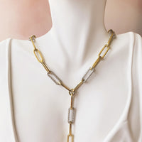 Alternating Diamond & Gold Paperclip Lariat Necklace
