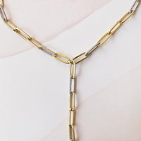Alternating Diamond & Gold Paperclip Lariat Necklace