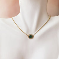 Oval Emerald Halo Pendant