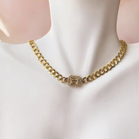 Cuban Link Necklace with Emerald Cut Diamond Center
