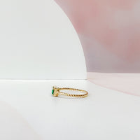 EW Emerald with Beaded Gold Halo Ring