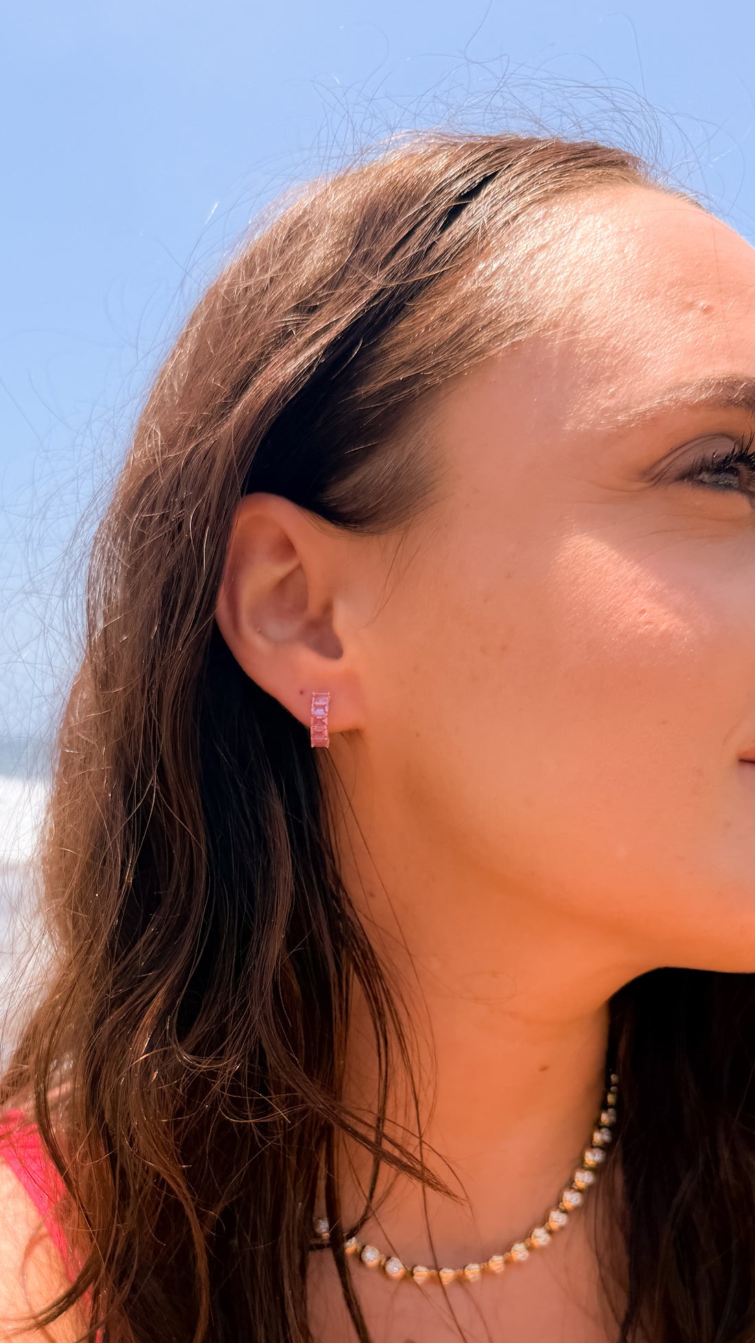 Emerald Cut Pink Sapphire Huggie Hoops