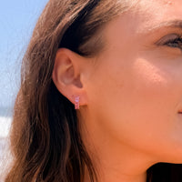 Emerald Cut Pink Sapphire Huggie Hoops