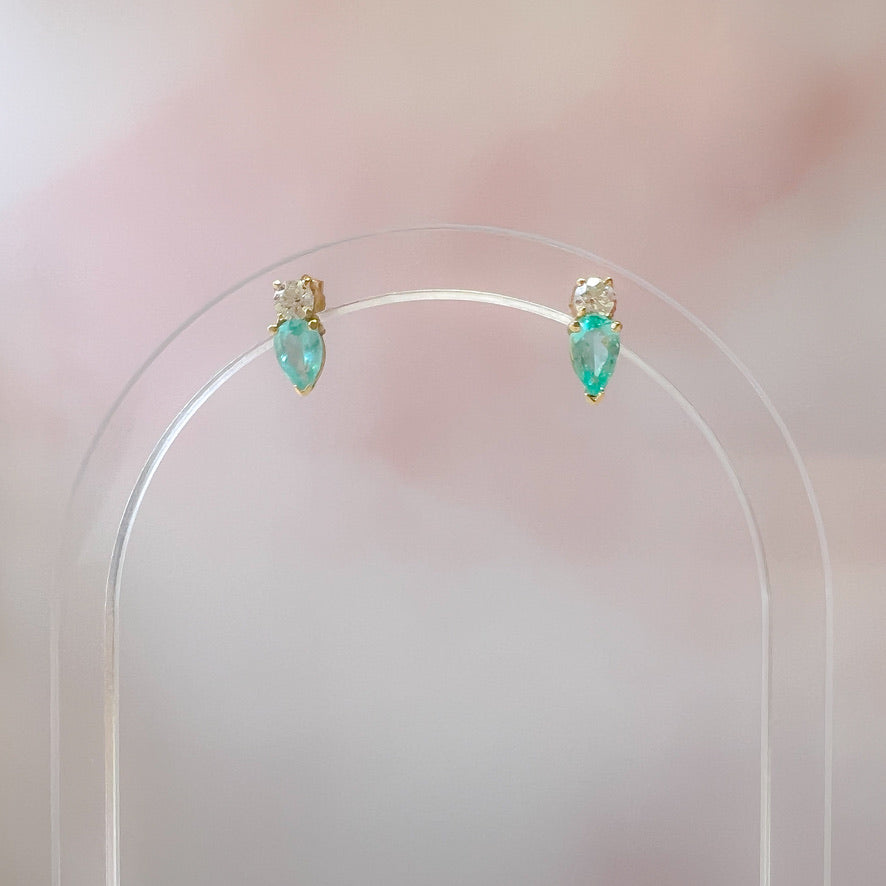 Diamond and Paraiba Pear Drop Earrings