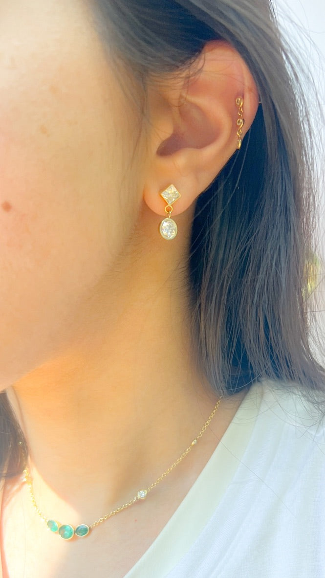 Princess & Round Diamond Drop Earrings