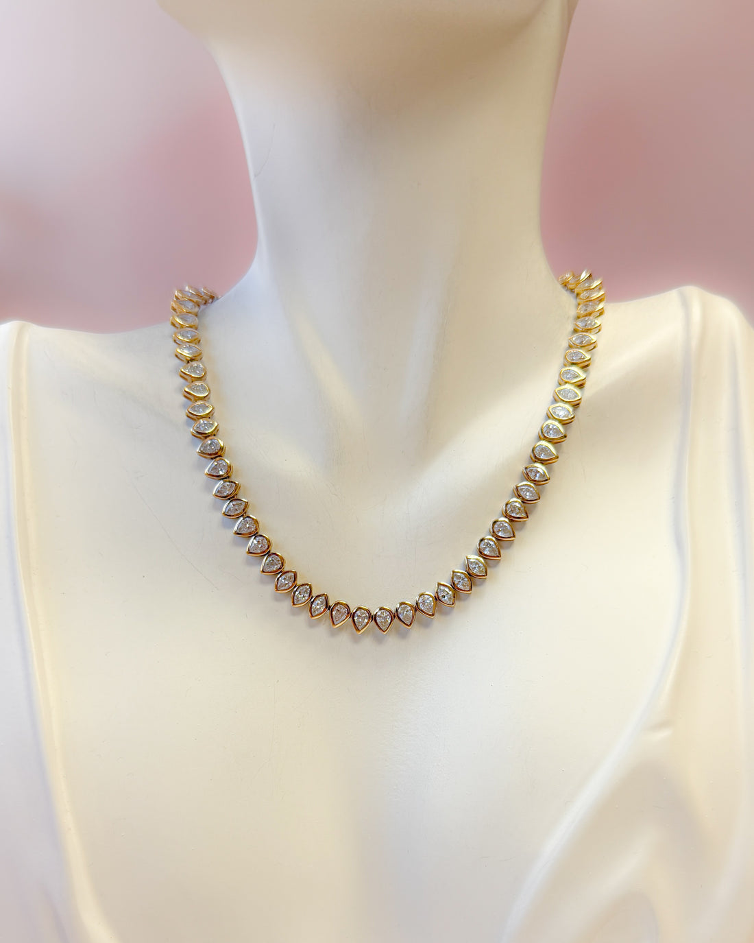 Marquise & Pear Shape Diamond Bezel Tennis Necklace