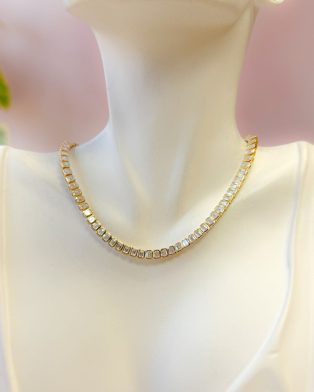 6ctw Emerald Cut Diamond Bezel Tennis Necklace