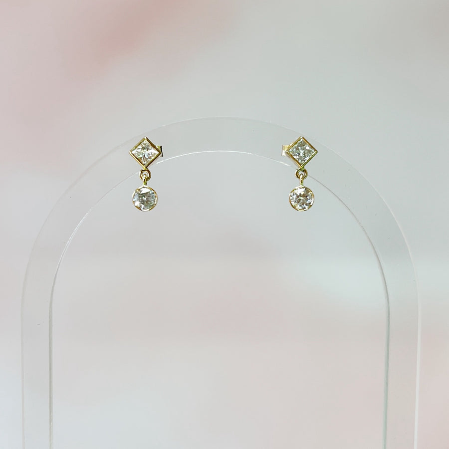 Princess & Round Diamond Drop Earrings