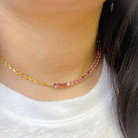 Half & Half Necklace (Pink Tourmaline & Rope Chain)