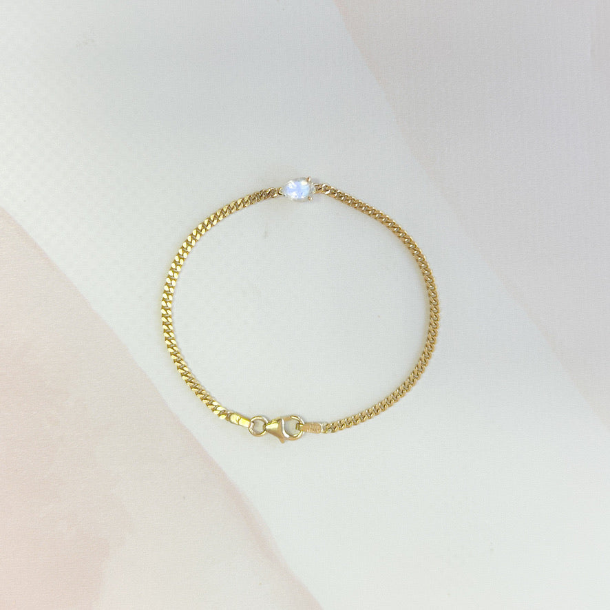 Pear Shape Moonstone Cuban Link Bracelet