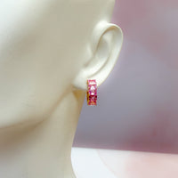 Emerald Cut Pink Sapphire Huggie Hoop Earrings