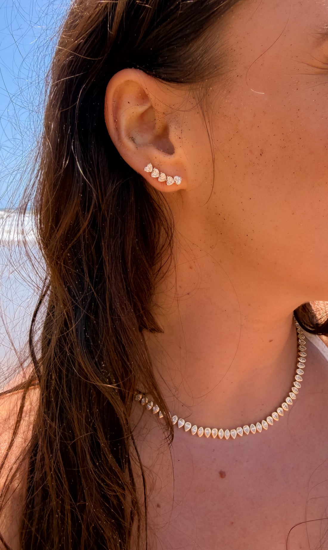 Heart Shaped Diamond Climber Earrings