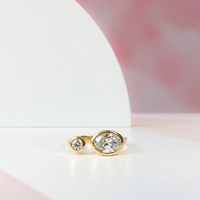 Bezel Oval and Round Diamond Duo Open Shank Ring
