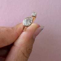 Bezel Oval and Round Diamond Duo Open Shank Ring
