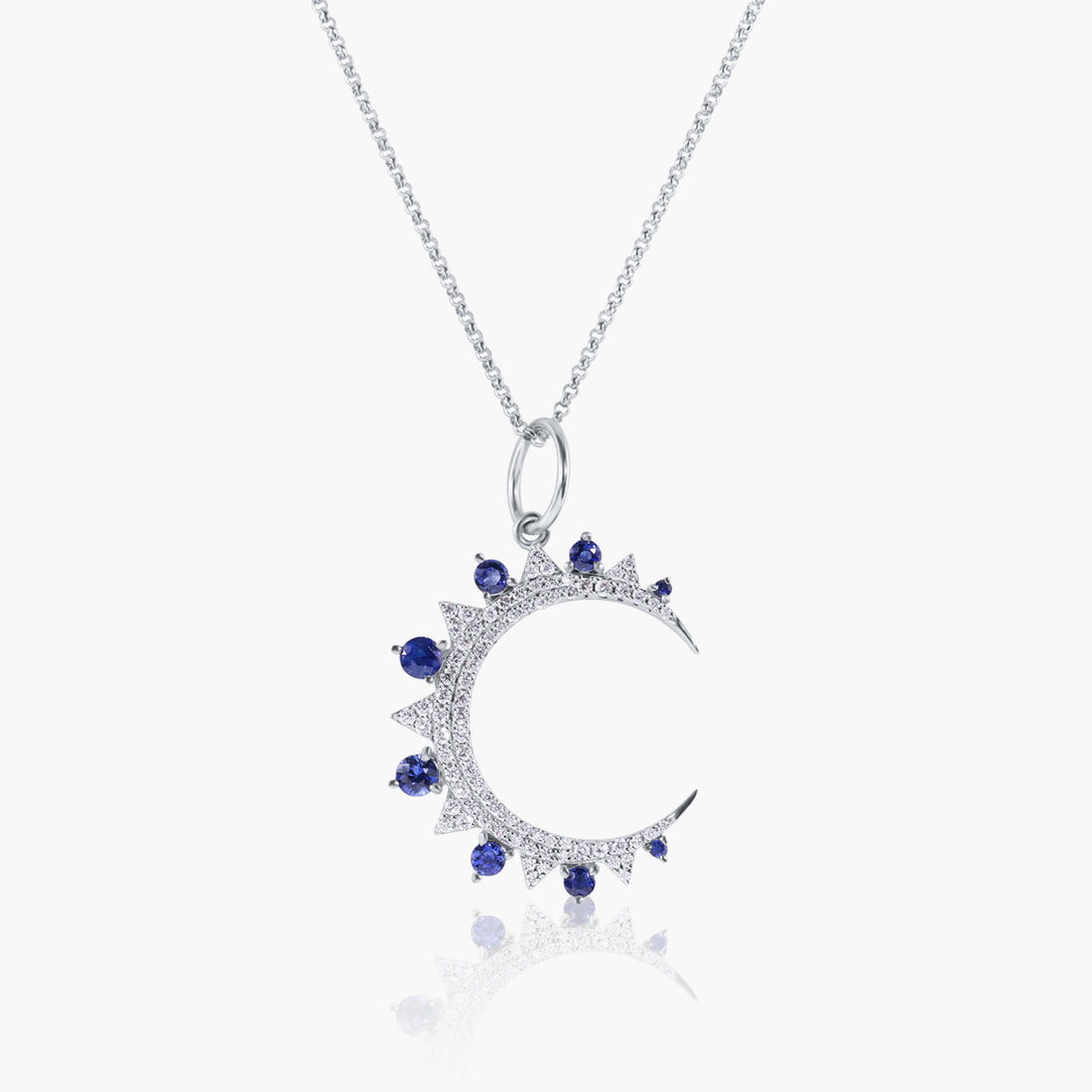 Sapphire & Pavé Diamond Crescent Moon Pendant