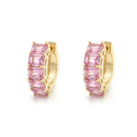 Emerald Cut Pink Sapphire Huggie Hoop Earrings
