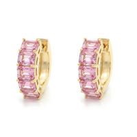 Emerald Cut Pink Sapphire Huggie Hoops
