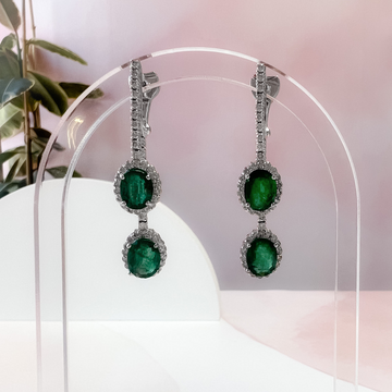 Oval Emerald Front and Back Drop Earrings
