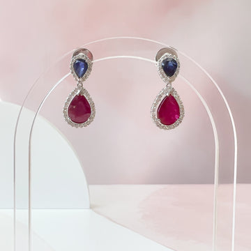 Ruby & Sapphire Pear Shape Drop Earrings