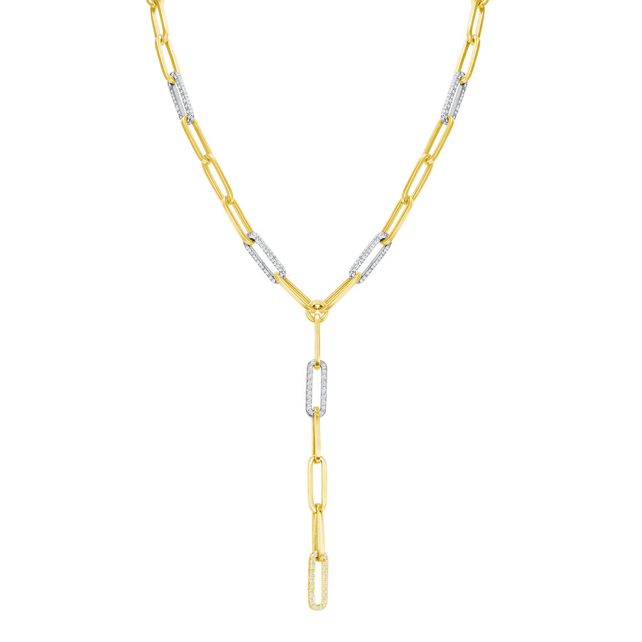 Alternating Diamond & Gold Paperclip Lariat Necklace