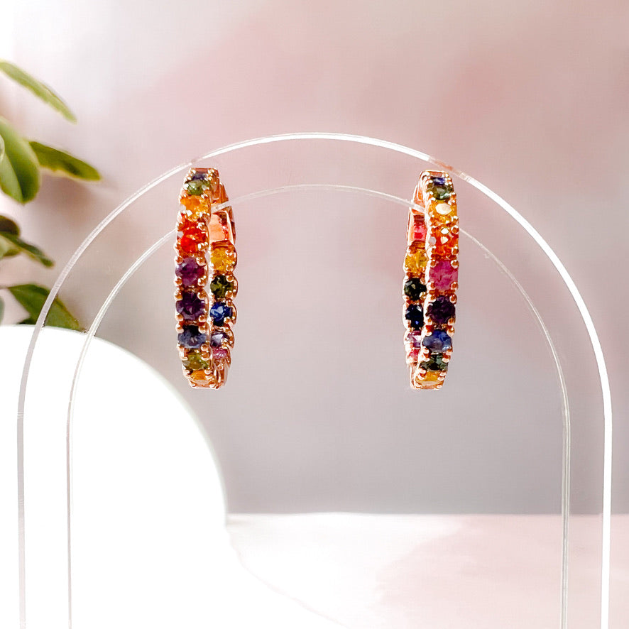 Rainbow Sapphire In and Out Hoops (1 inch)