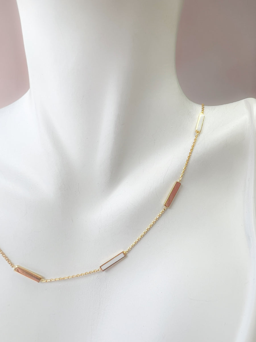 Alternating Gold & White Enamel Bar Necklace