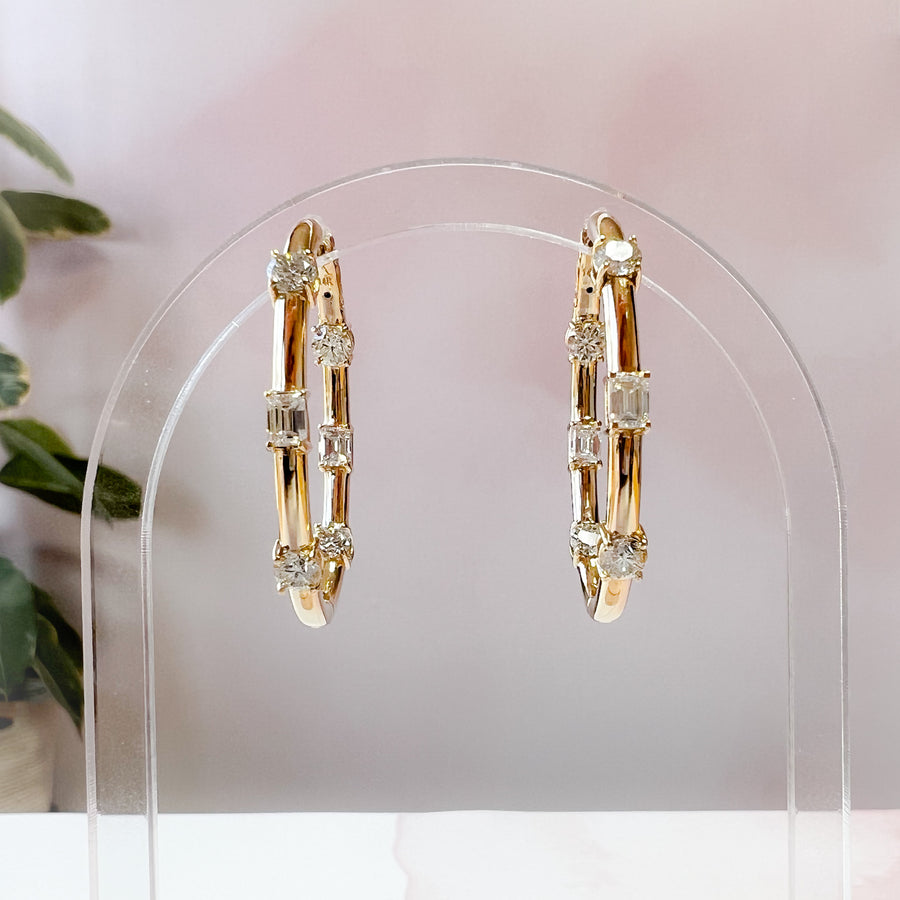 Round and Emerald Cut In & Out Hoops