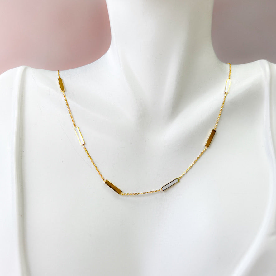 Alternating Gold & White Enamel Bar Necklace