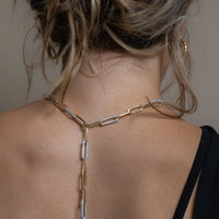 Alternating Diamond & Gold Paperclip Lariat Necklace